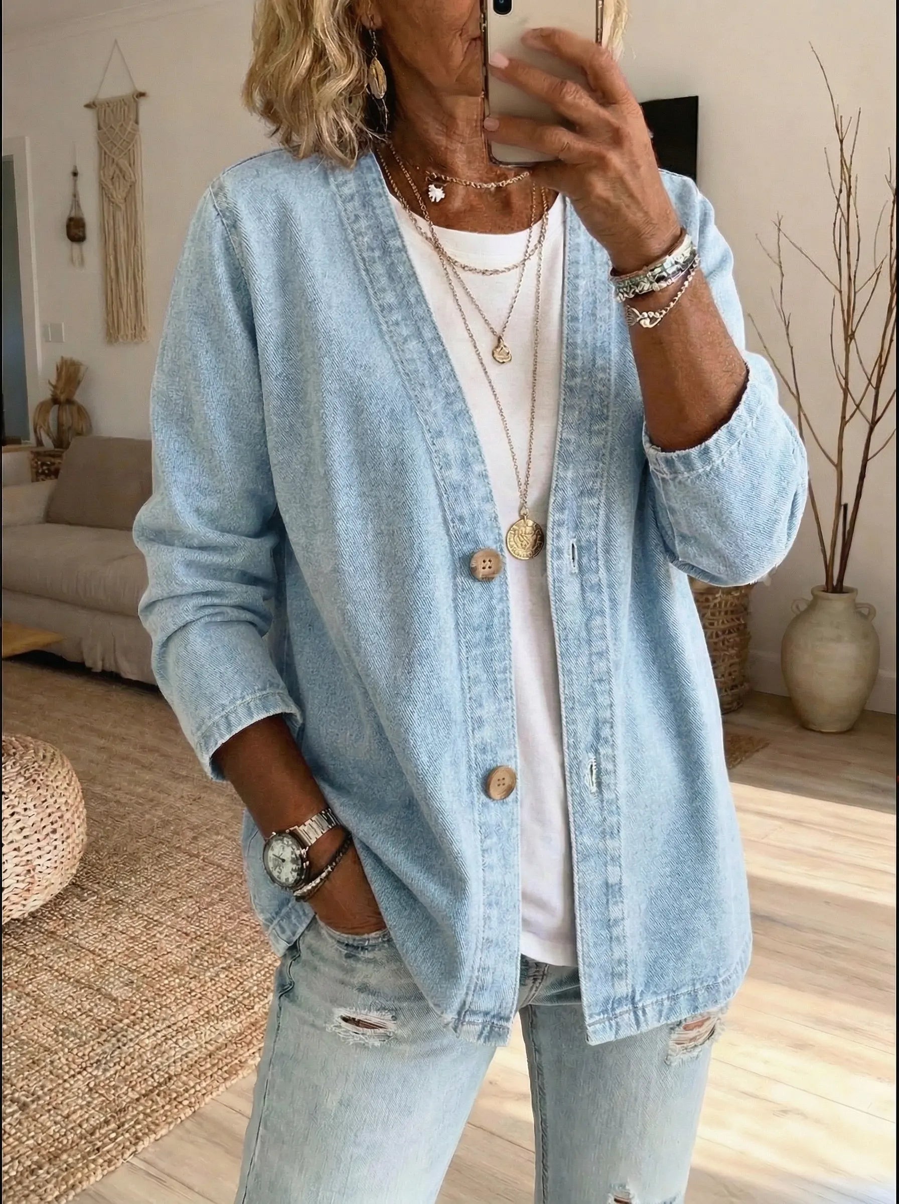 Cárdigan mujer de mezclilla ligera estilo casual - Mavetta