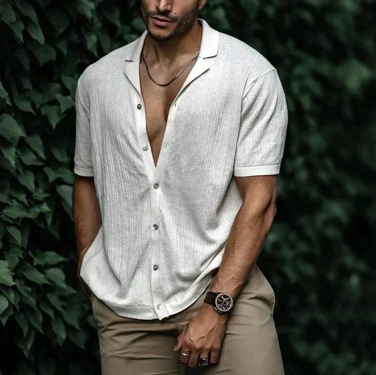 Camisa Hombre Verano Algodón Manga Corta Corte Relajado