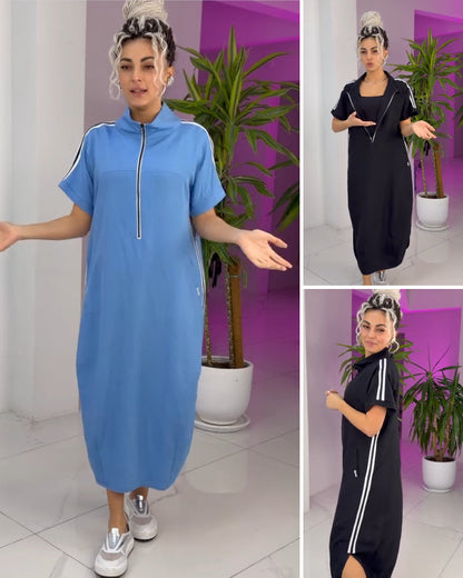 Vestido largo mujer deportivo cremallera fluido casual
