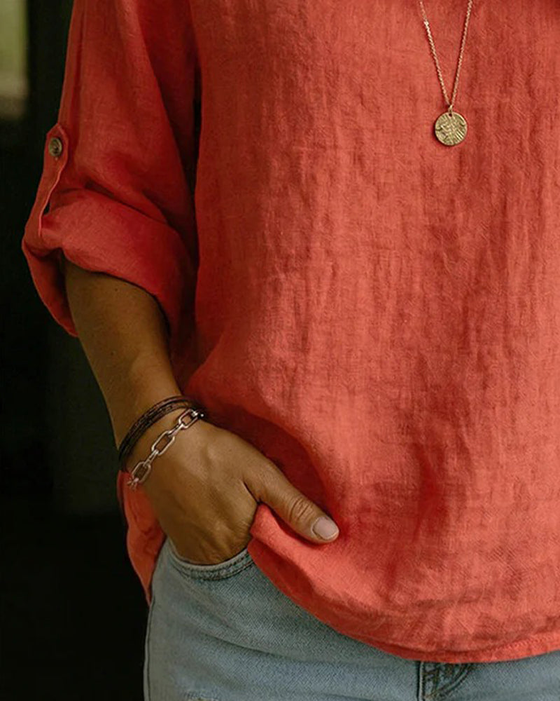 Camisa mujer de algodón cuello caído estilo clásico