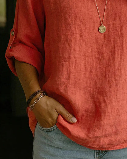Camisa mujer de algodón cuello caído estilo clásico