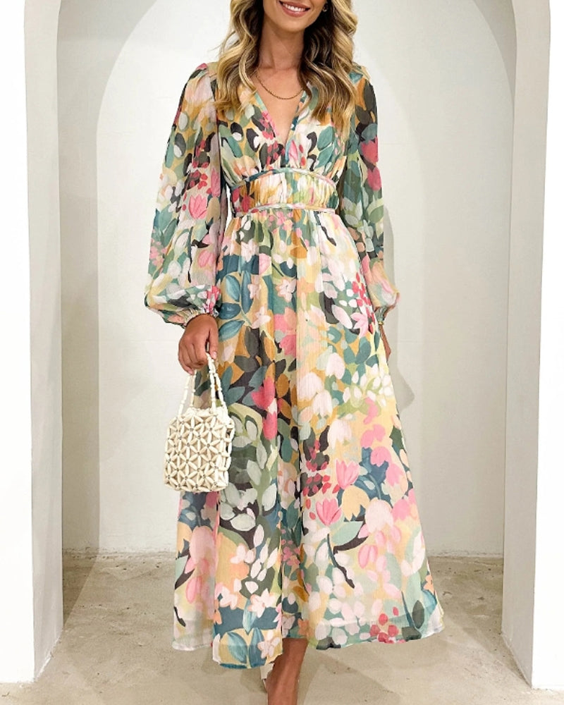 Vestido midi mujer de tela fluida con vuelo y escote cruzado