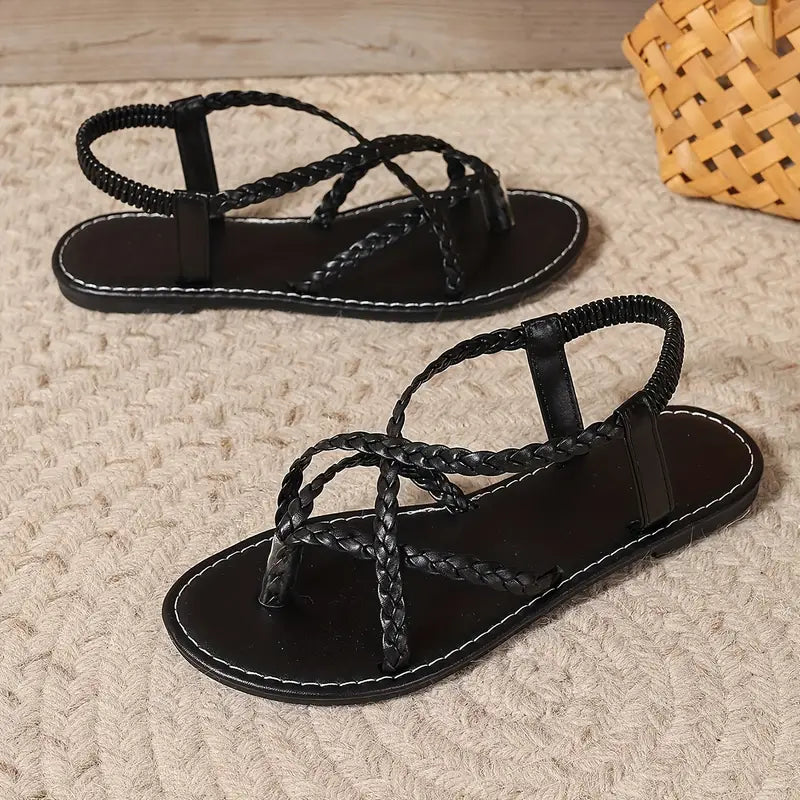 Sandalias planas mujer diseño trenzado tiras cruzadas