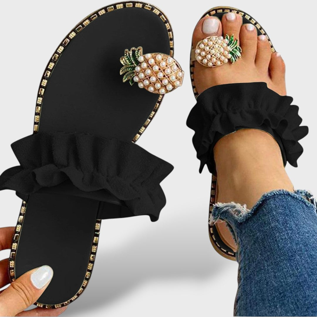 Sandalias Planas Mujer Estilo Boho con Perlas
