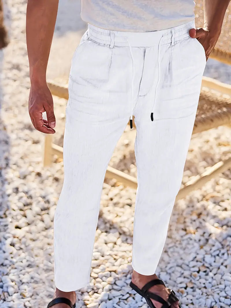Pantalones Lino Hombre Anchos Cordón Ajustable