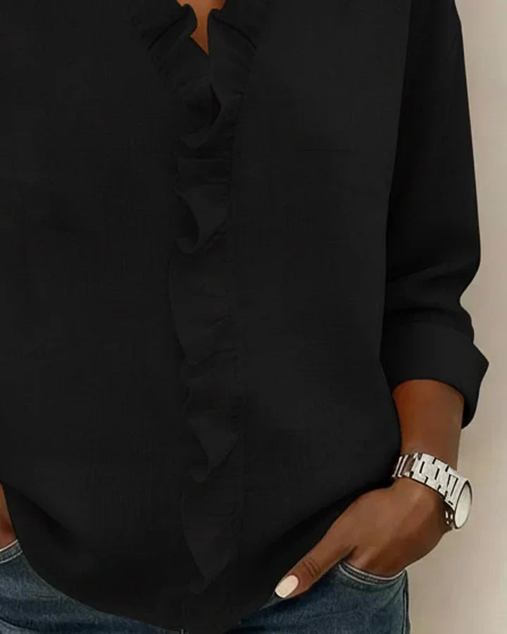 Blusa Mujer de Gasa Cuello en V Volantes Corte Fluido