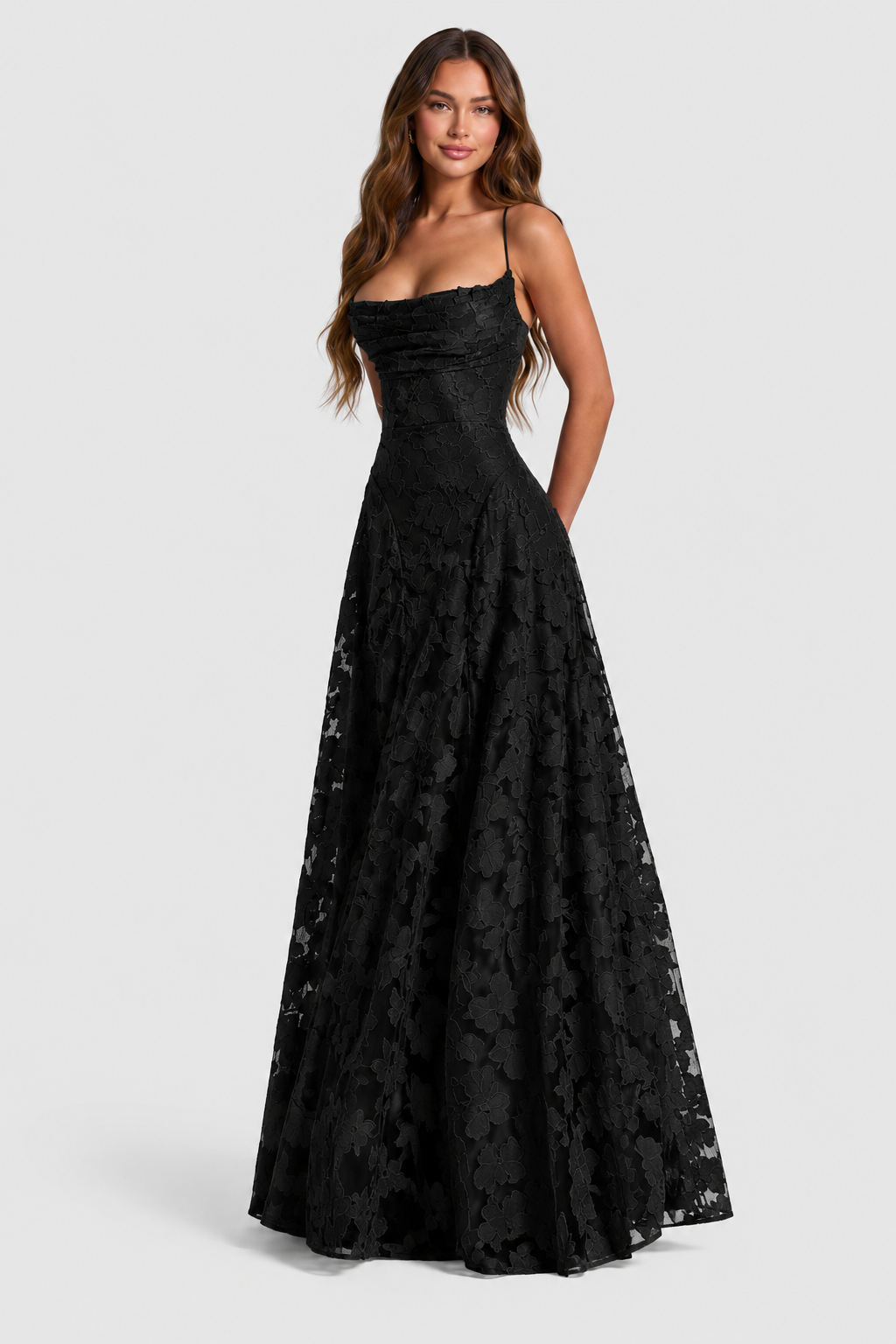 Vestido Largo Mujer de Encaje Floral Ajuste Holgado