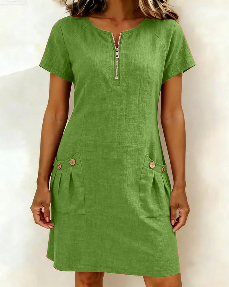Vestido recto mujer con cremallera y bolsillos