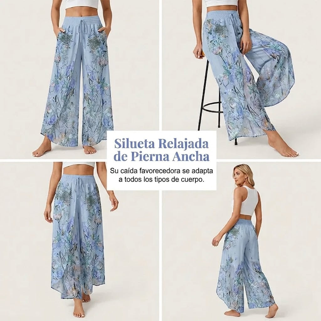 Pantalón Mujer Fluido Estampado Cordón Ajustable