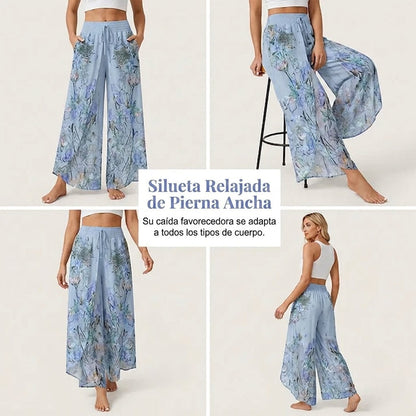 Pantalón Mujer Fluido Estampado Cordón Ajustable