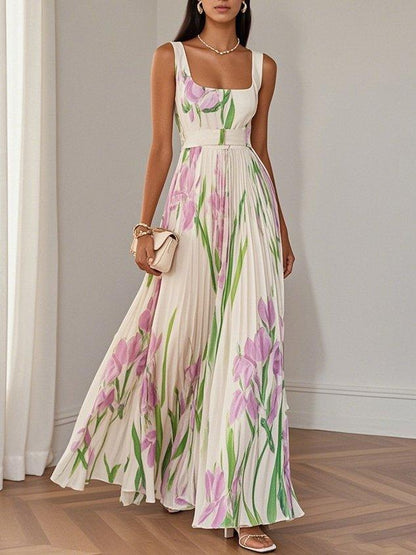 Vestido Maxi Mujer Drapeado Flores Estilo Fiesta - Mavetta