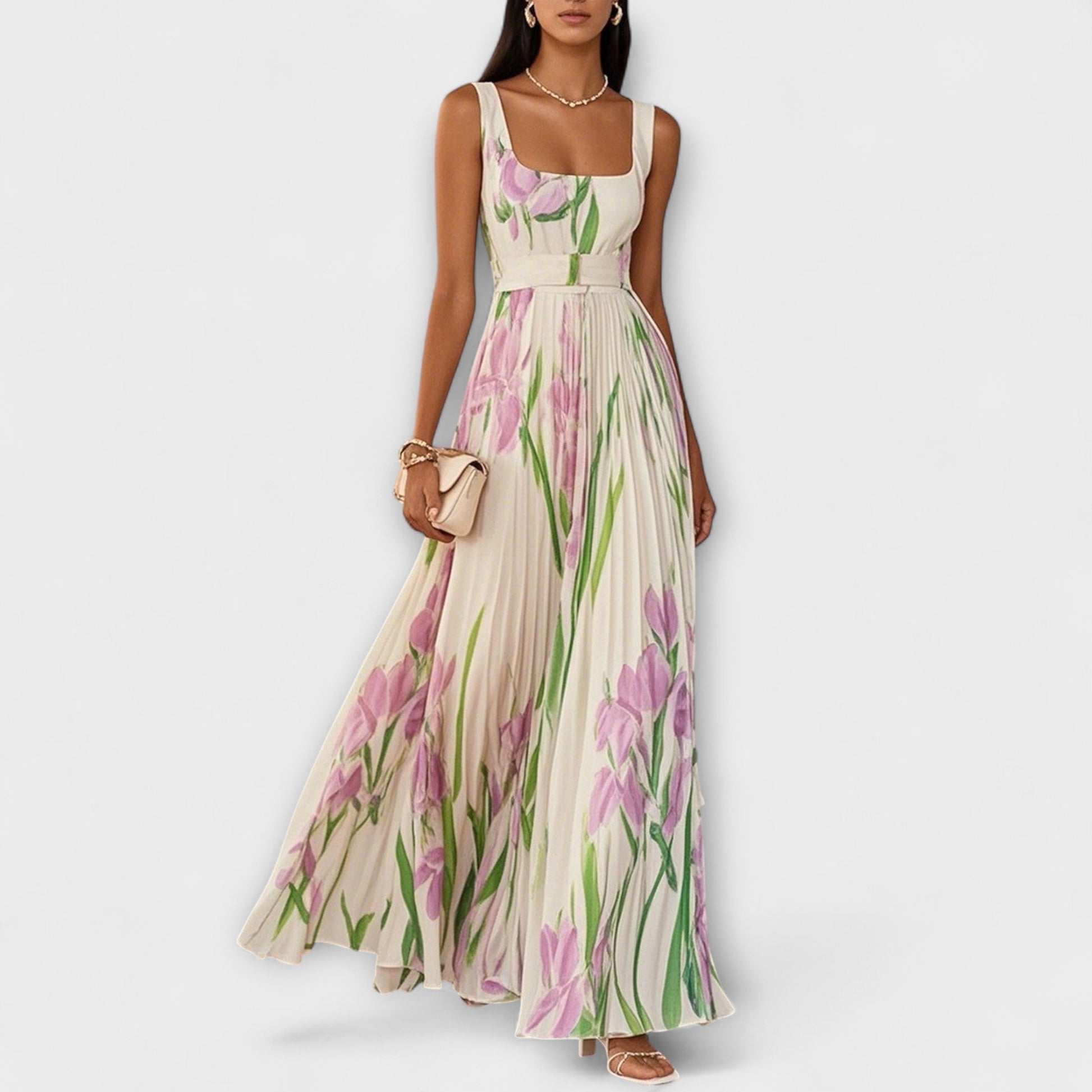 Vestido maxi mujer sin mangas estampado floral fluido - Mavetta