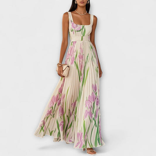 Vestido maxi mujer sin mangas estampado floral fluido - Mavetta