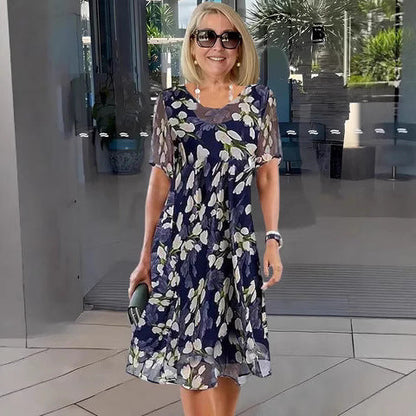 Vestido Mujer de Chiffon Floral Corte Fluido Elegante