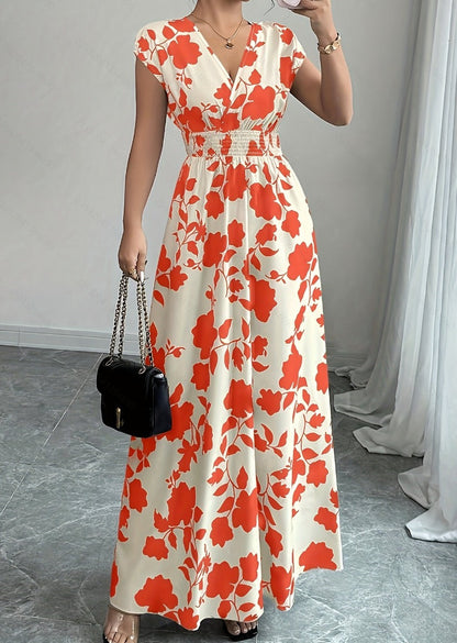 Vestido largo Mujer con escote en V y estampado floral