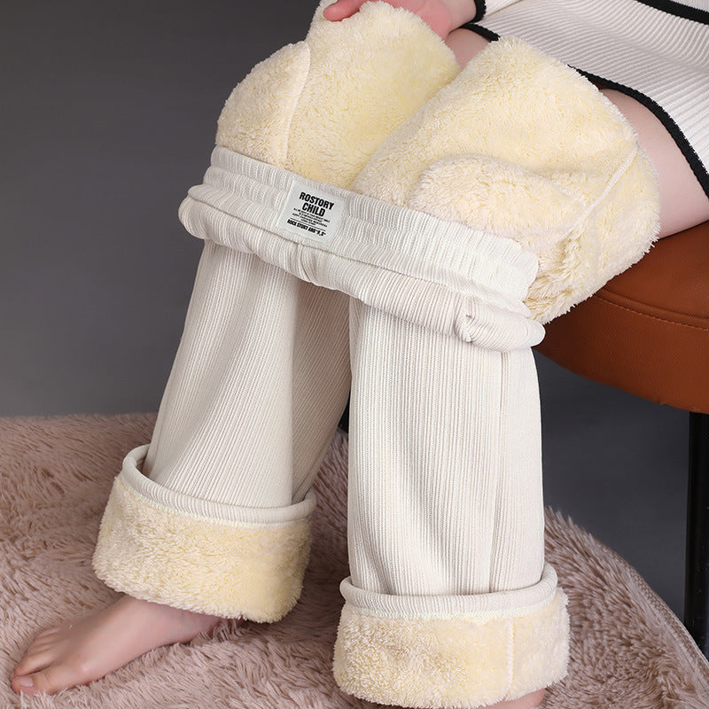 Pantalones Mujer Cintura Alta Pierna Recta Tela Gruesa