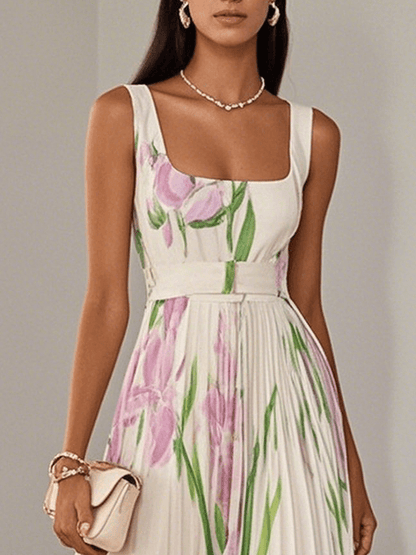 Vestido Maxi Mujer Drapeado Flores Estilo Fiesta