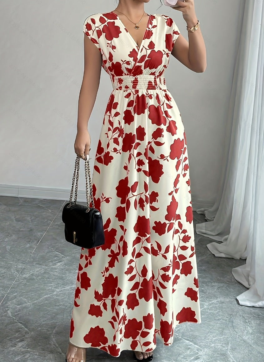 Vestido largo Mujer de Tela Floral Escote en V