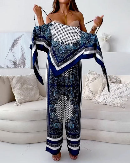 Conjunto Mujer de Dos Piezas Estampado Paisley Ajuste Casual