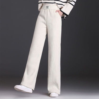 Pantalones Mujer Cintura Alta Pierna Recta Tela Gruesa