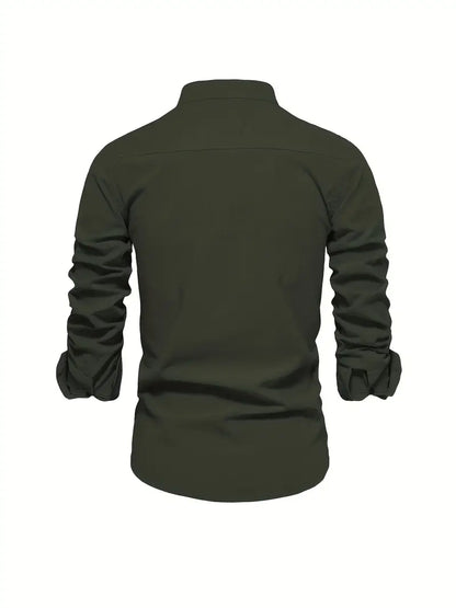 Camisa Hombre Slim Fit Algodón Cuello Mao Manga Larga
