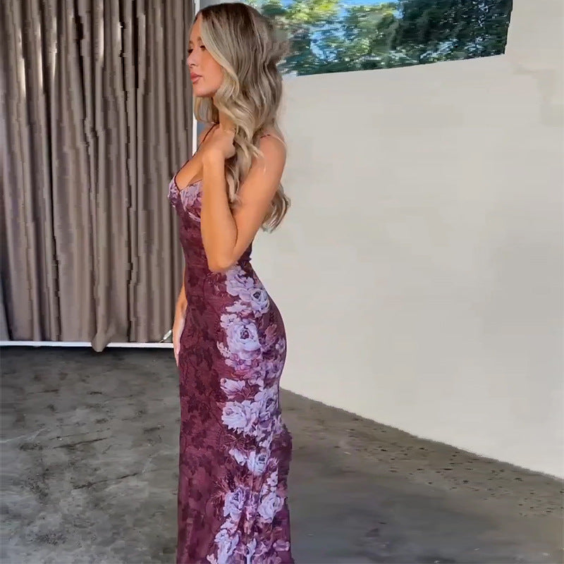 Vestido Largo Mujer Estampado Floral Cuello en V Estilo Y2K