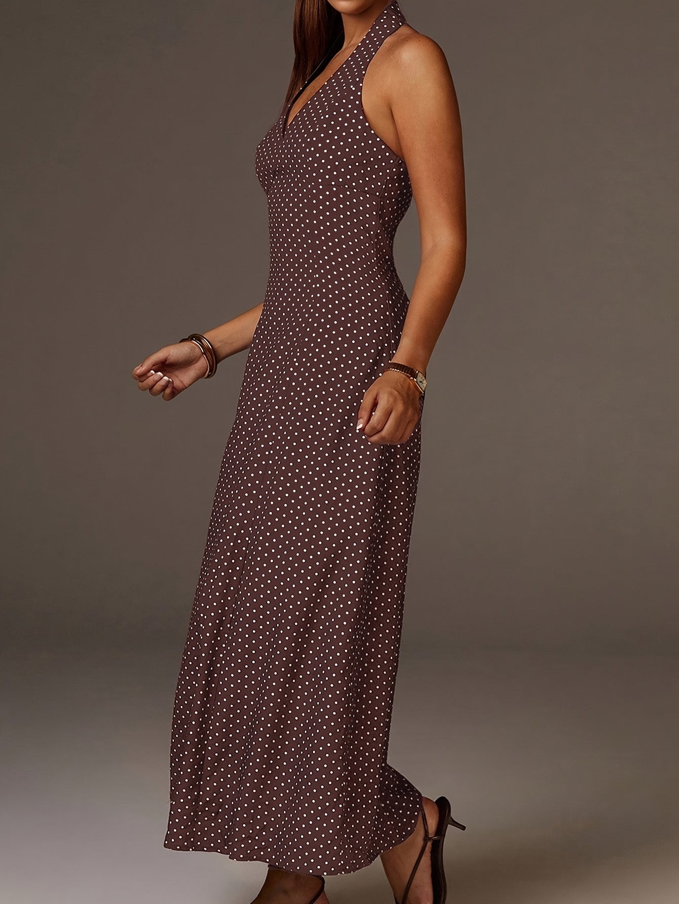 Vestido Maxi Mujer Lunares Cuello Halter Escote en V