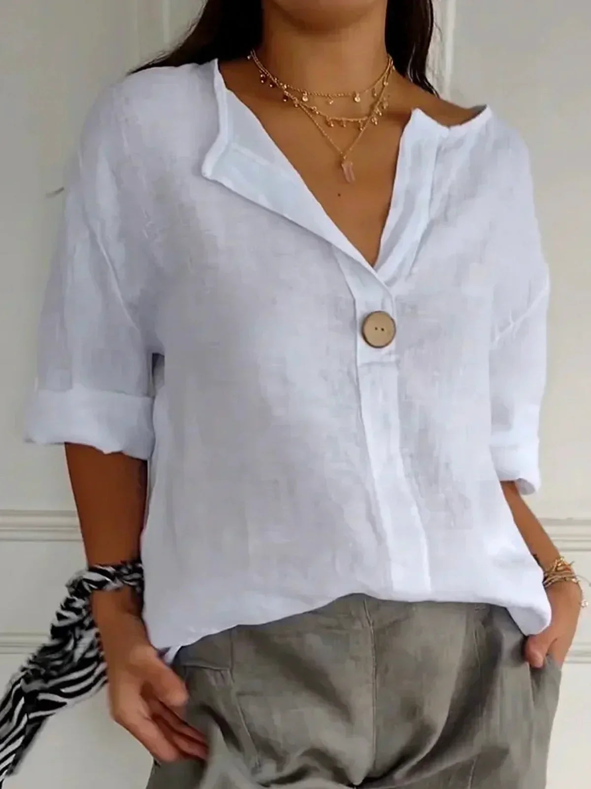 Blusa Mujer Fluida Escote en V Corte Relajado