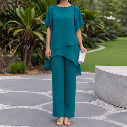 Conjunto Mujer Asimétrico y Pantalón Ancho