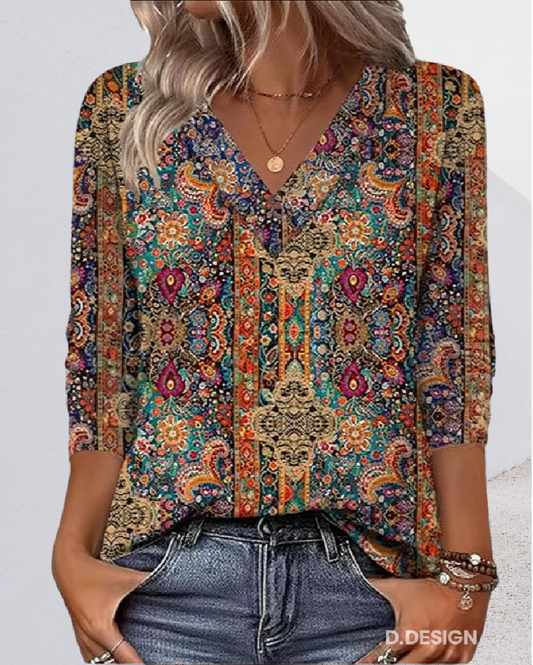 Blusa Mujer Estampado Retro Escote en V - Mavetta