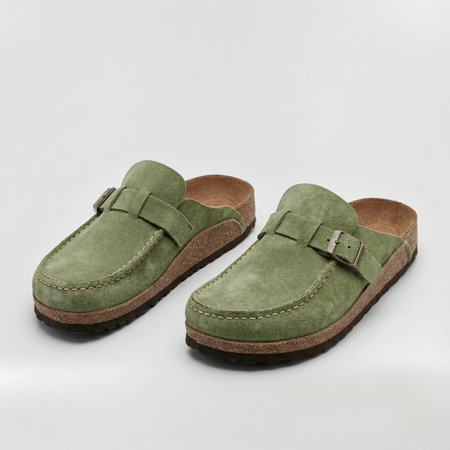 Zuecos Mujer de Ante Hebilla Ajustable Plantilla de Corcho