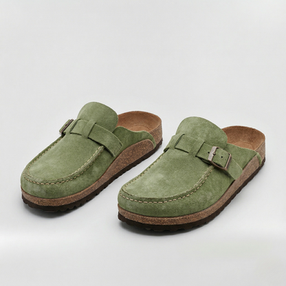 Zuecos Mujer de Ante Hebilla Ajustable Plantilla de Corcho