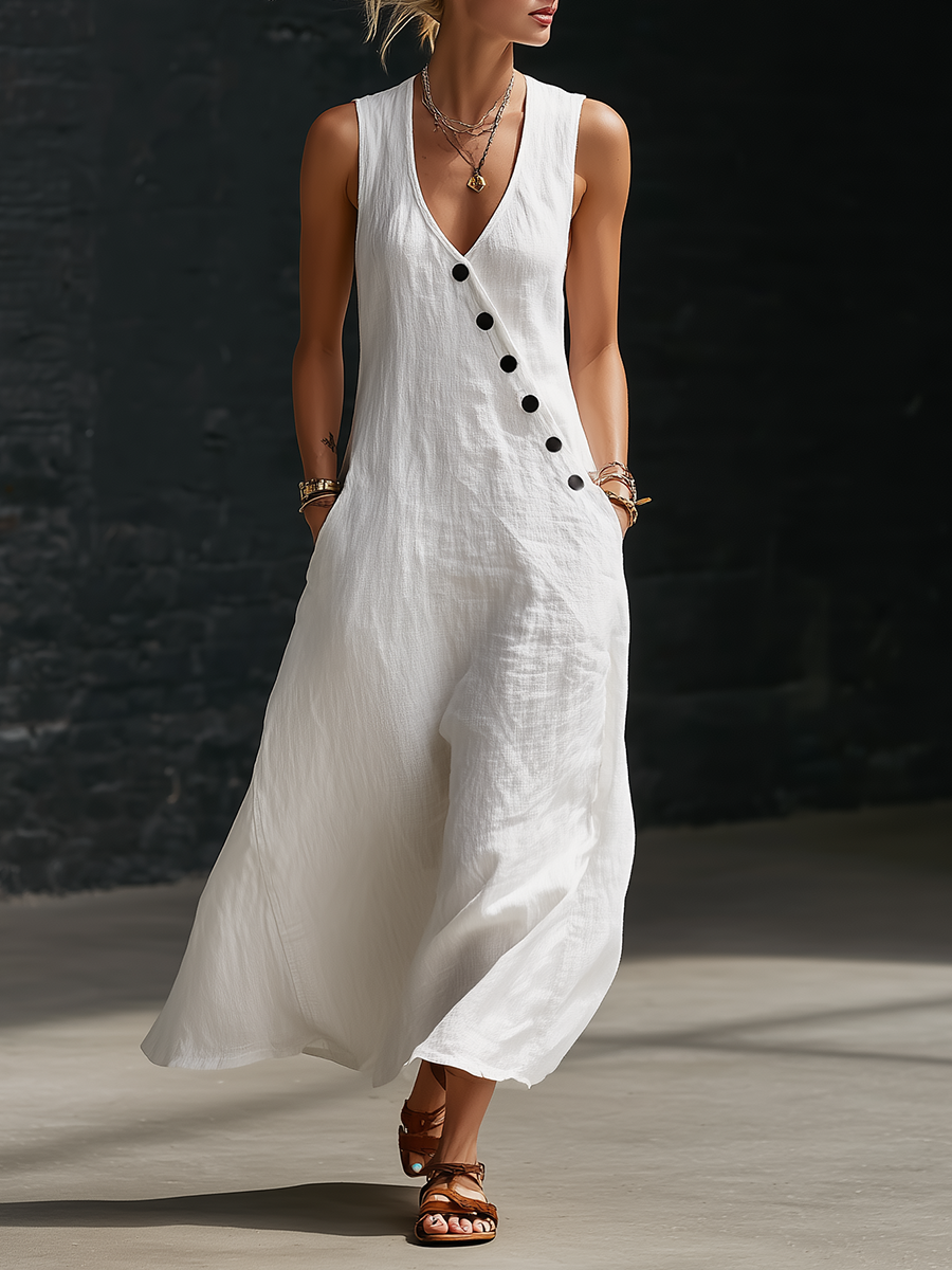 Vestido Maxi Mujer Fluido Minimalista con Botones - Mavetta