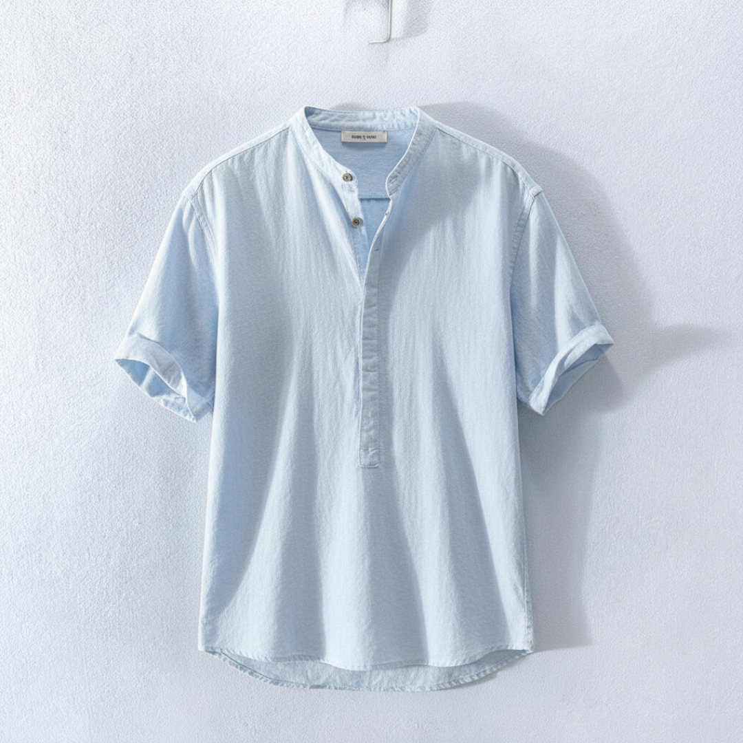 Camisa Hombre de Lino Manga Corta Cuello Mao