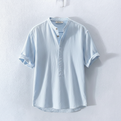Camisa Hombre de Lino Manga Corta Cuello Mao
