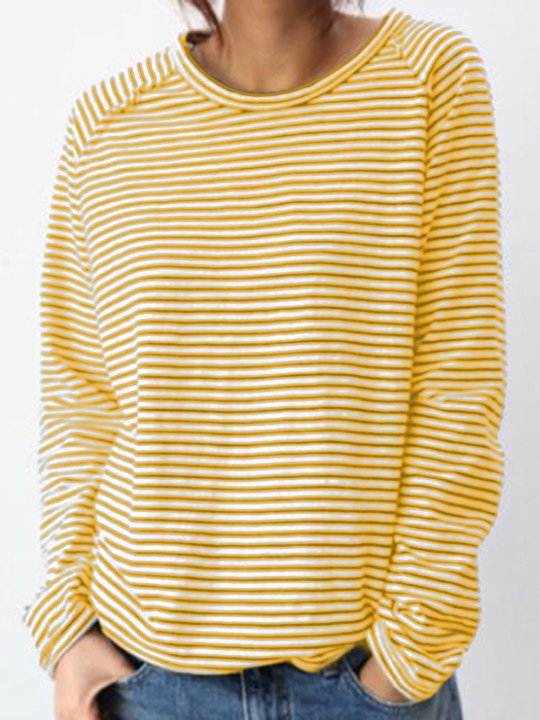 Camiseta Mujer Manga Larga Cuello Redondo Rayas