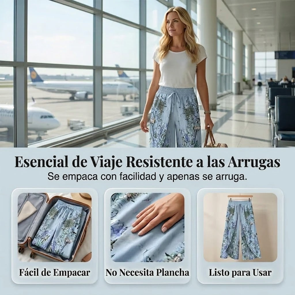Pantalón Mujer Fluido Estampado Cordón Ajustable