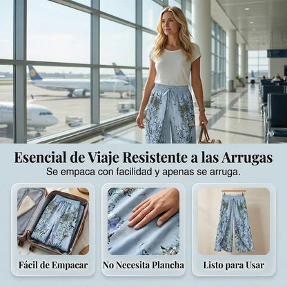 Pantalón Mujer Fluido Estampado Cordón Ajustable
