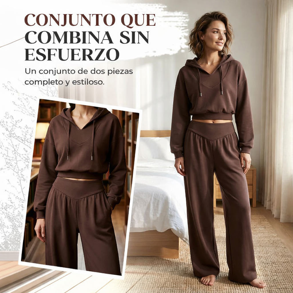 Conjunto Mujer Sudadera Corta y Pantalón Ancho
