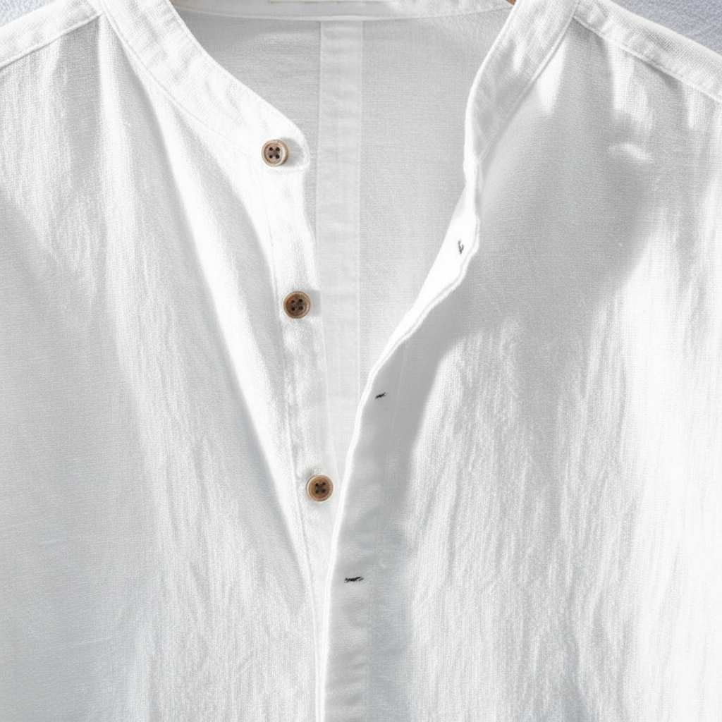 Camisa Hombre de Lino Manga Corta Cuello Mao