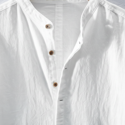Camisa Hombre de Lino Manga Corta Cuello Mao
