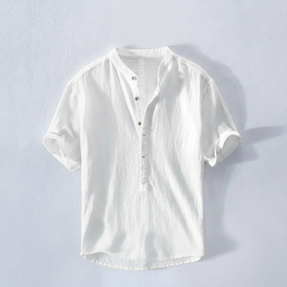Camisa Hombre de Lino Manga Corta Cuello Mao - Mavetta