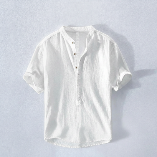 Camisa Hombre de Lino Manga Corta Cuello Mao - Mavetta
