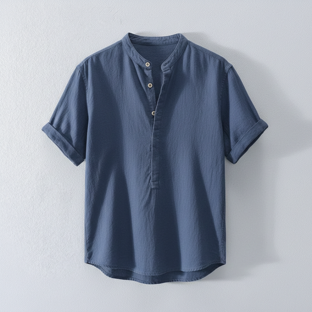 Camisa Hombre de Lino Manga Corta Cuello Mao