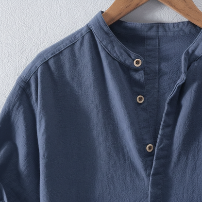 Camisa Hombre de Lino Manga Corta Cuello Mao