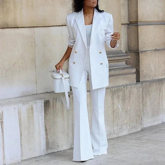 Conjunto Mujer Blazer Largo Botones Pantalones Acampanados - Mavetta
