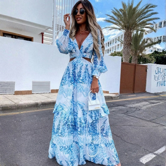 Vestido Largo Mujer de Verano Cut Out Escote en V - Mavetta