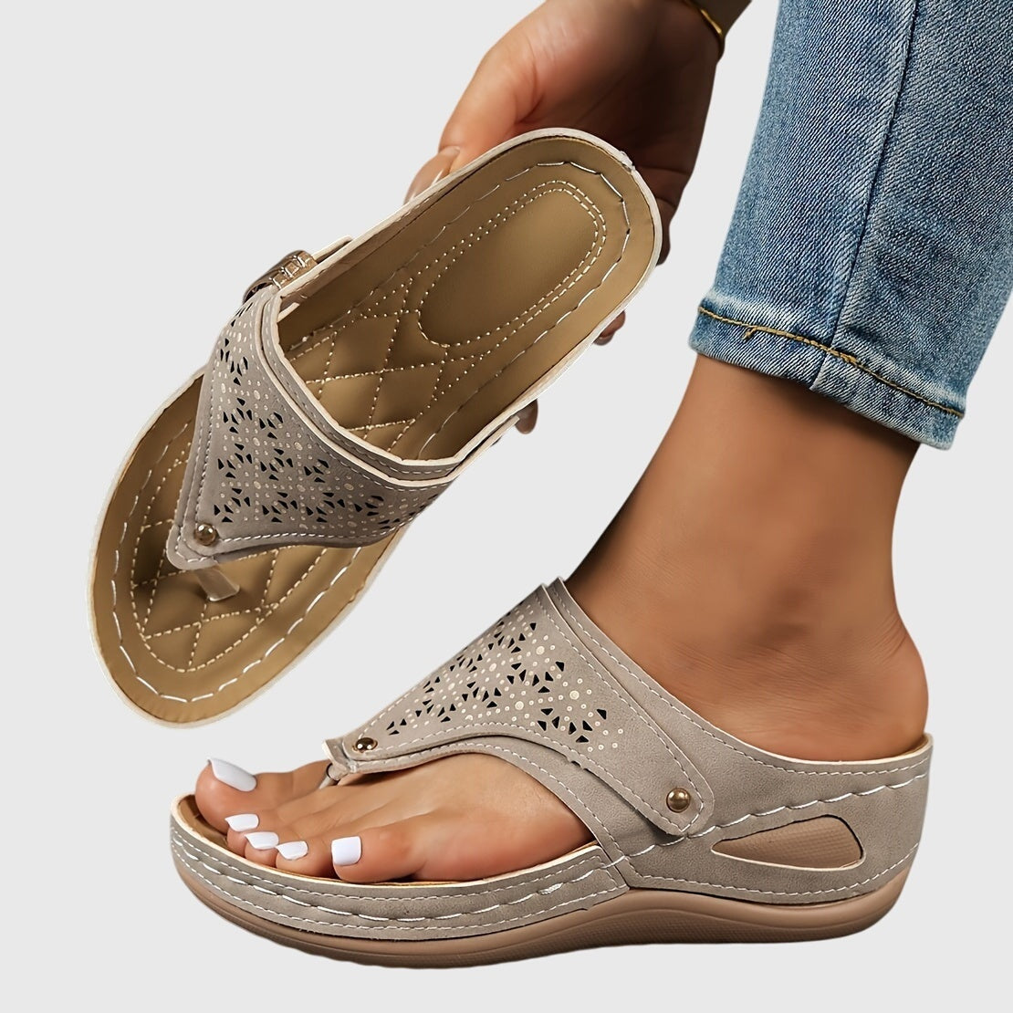 Sandalias Planas Mujer con Calado Geométrico Plataforma