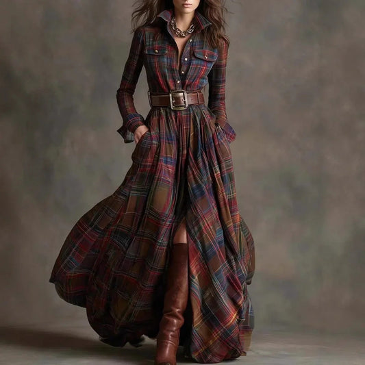 Vestido Largo Mujer Camisero de Algodón con Cinturón - Mavetta