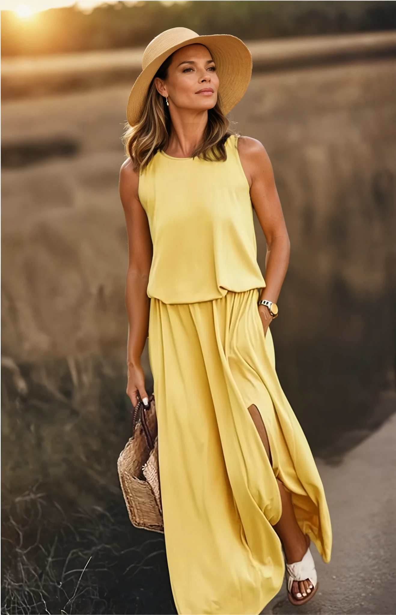 Vestido Largo Mujer Tirantes Abertura Lateral Verano